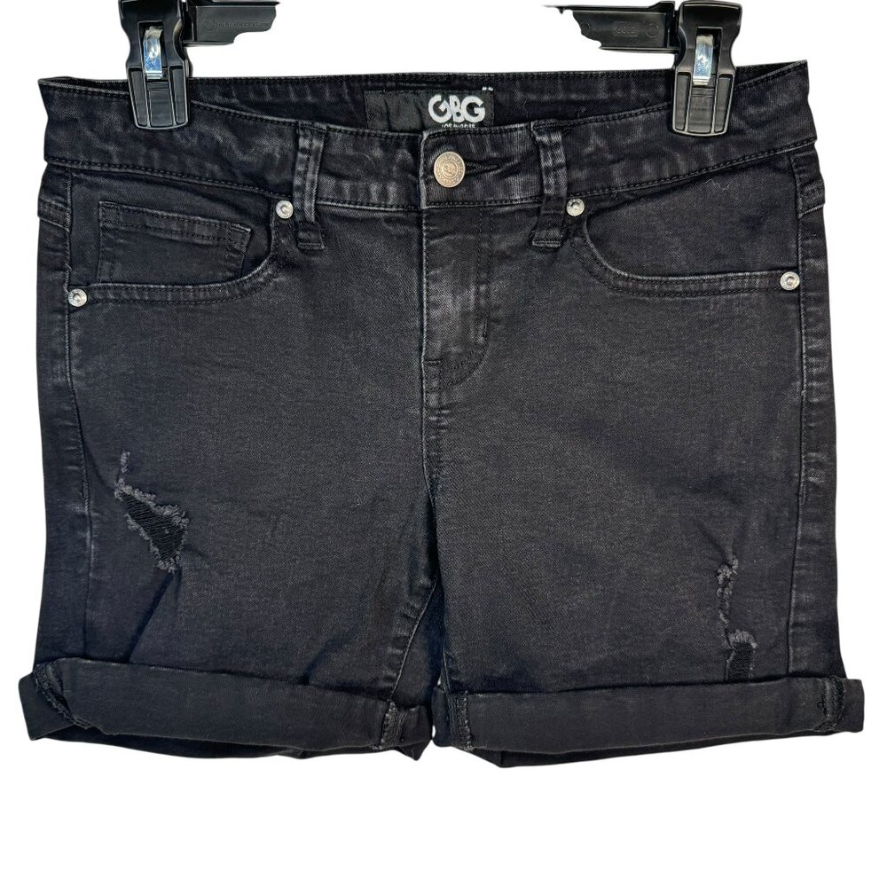 GBG Los Angeles Black Denim Shorts Distressed Cuff Off Punk Grunge 90s Size 29